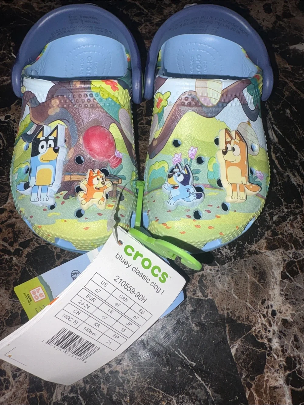 CROCS Bluey Kids' Classic Clog in Light Blue and Lime Green Size C7